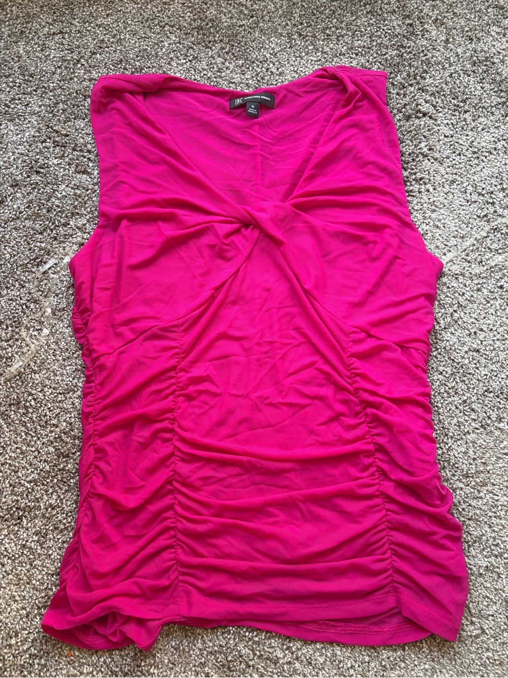 INC International Concepts Hot Pink Twist-Front Ruched Tank